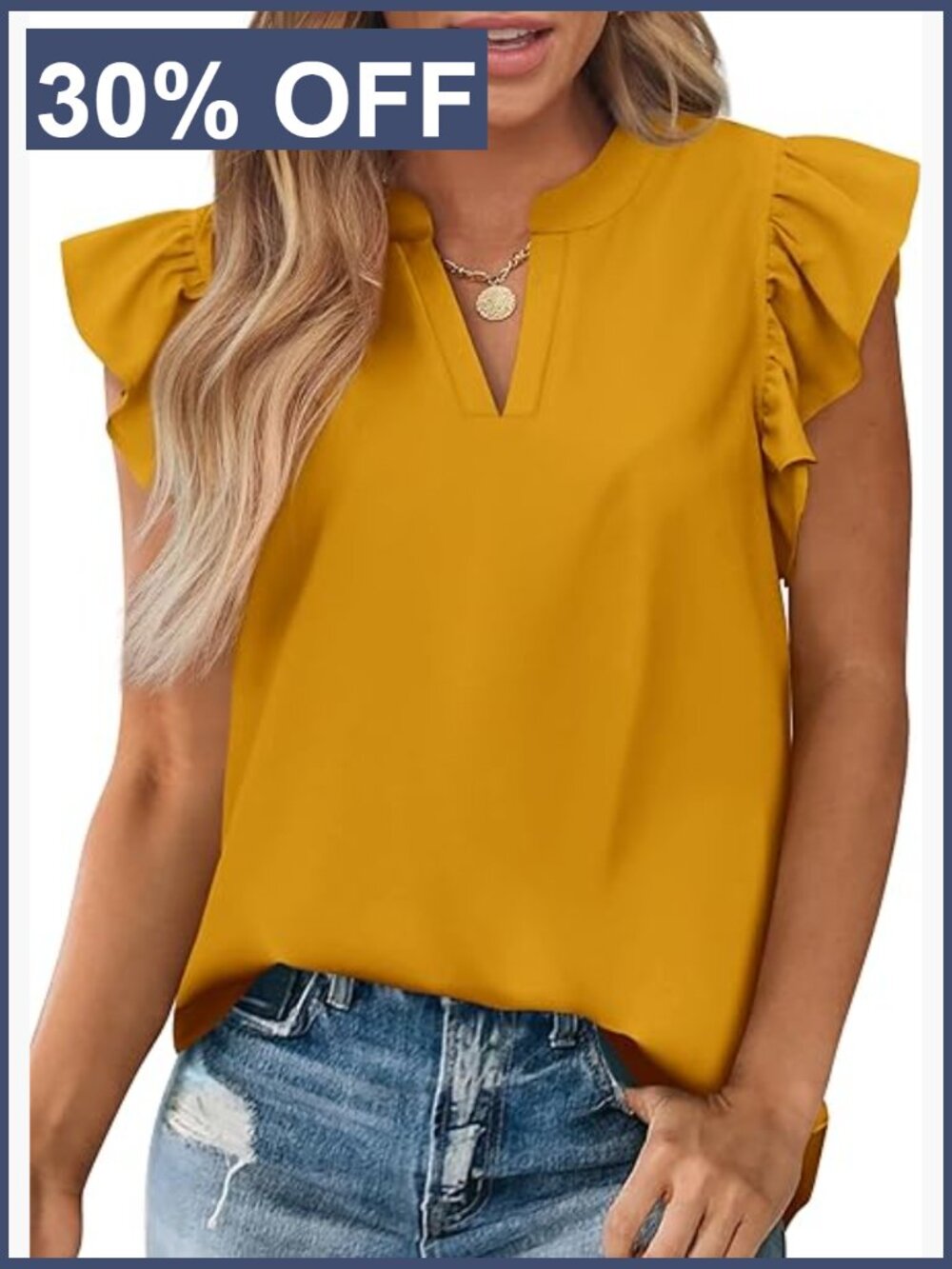 Women's V Neck Ruffle Cap Sleeve Blouse Summer Tunic Top Loose Fit